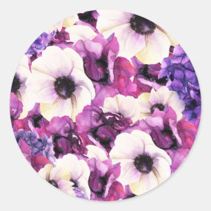 Pink & Purple Watercolor Floral Bridal Shower Classic Round Sticker