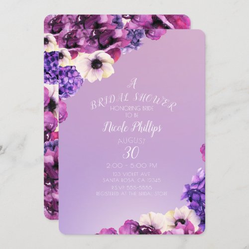 Pink  Purple Watercolor Floral Bridal Shower Invitation