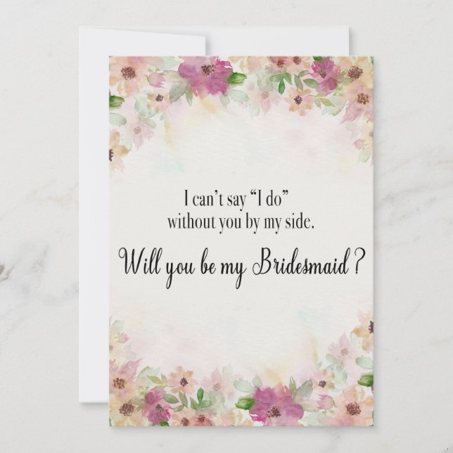 Pink Purple Watercolor Floral Bridesmaid Invitation (Front)