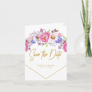 Pink Purple Watercolor Floral Frame Save The Date Invitation