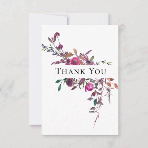 Pink Purple Watercolor Floral Greenery Wedding Thank You Card