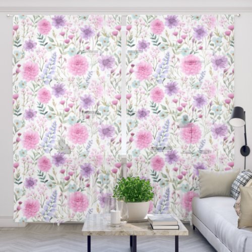 Pink Purple Watercolor Floral Pattern Sheer Curtains