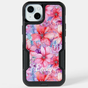 Pink Purple Watercolor Floral Personalized Name iPhone 15 Plus Case