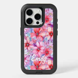 Pink Purple Watercolor Floral Personalized Name iPhone 15 Pro Case
