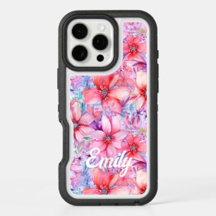 Pink Purple Watercolor Floral Personalized Name iPhone 16 Pro Max Case