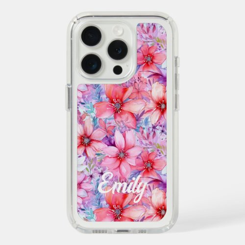 Pink Purple Watercolor Floral Personalized Name iPhone 15 Pro Case