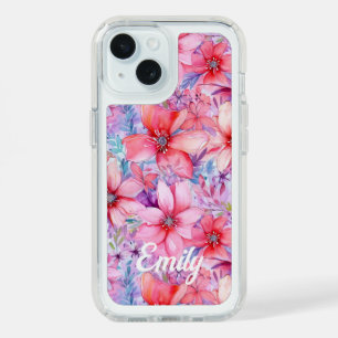 Pink Purple Watercolor Floral Personalized Name iPhone 15 Case