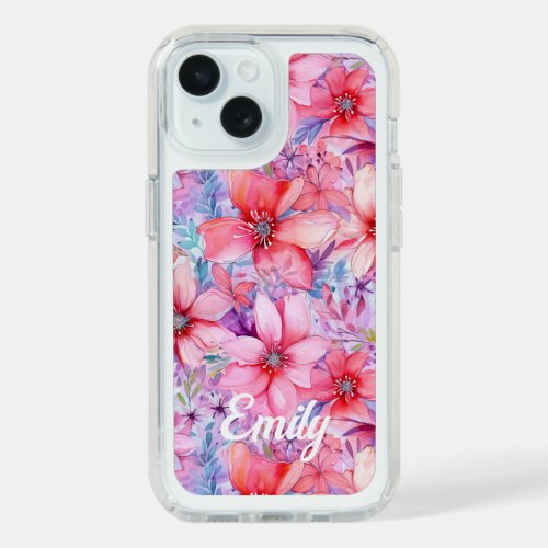 Pink Purple Watercolor Floral Personalized Name iPhone 15 Case
