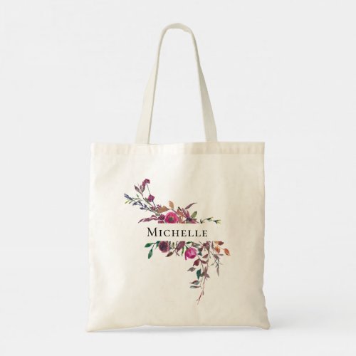 Pink Purple Watercolor Floral Personalized Tote Bag