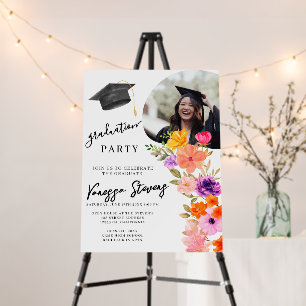 Pink & Purple Watercolor Floral Photo Graduation  Foam Board