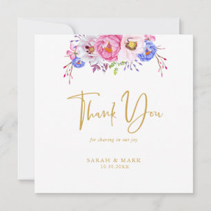 Pink Purple Watercolor Floral Romantic Wedding  Thank You Card
