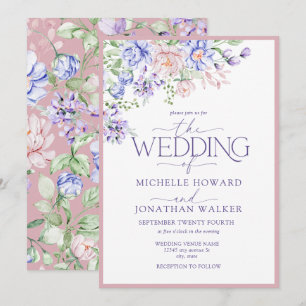 Pink Purple Watercolor Floral Wedding Invitation