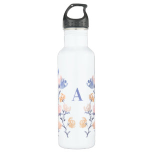 Pink & Purple Watercolor Flower Monogram Stainless Steel Water Bottle
