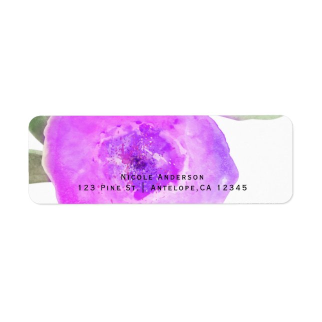 Pink Purple Watercolor Flower Party Invitation Label (Front)