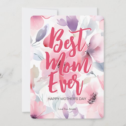 Pink  Purple Watercolor Flowers  Mothers Day Card