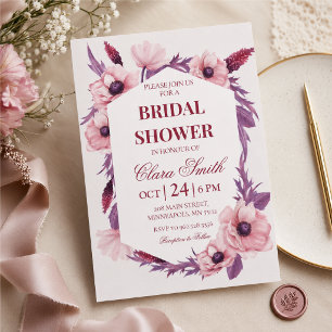 Pink & Purple Watercolor Flowers Wedding Shower Invitation