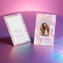 Pink &amp; Purple Watercolor Holographic Design Beauty Business Card