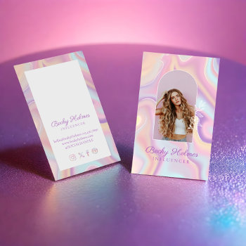 Pink & Purple Watercolor Holographic Design Beauty Business Card by moodthology at Zazzle