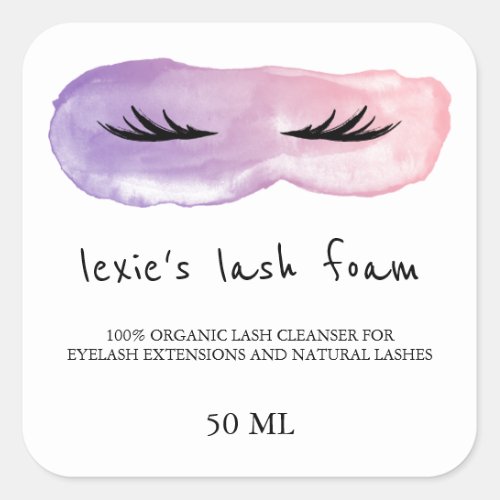 Pink Purple Watercolor Lash Product Square Sticker