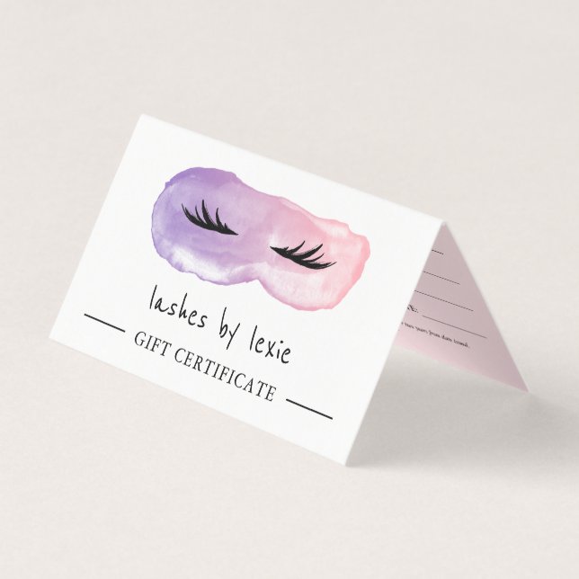 Pink & Purple Watercolor Lashes Gift Certificate (Front)