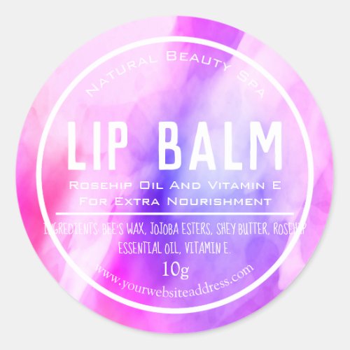 Pink Purple Watercolor Lip Balm Pot Labels