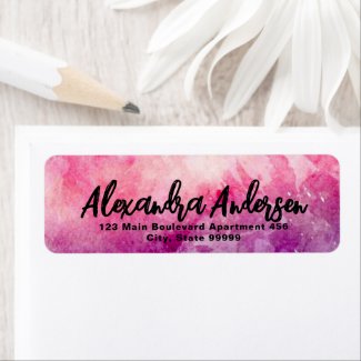 Pink Purple Watercolor Modern Trendy Script Label