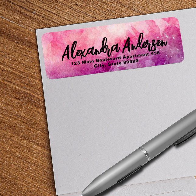 Pink Purple Watercolor Modern Trendy Script Label (Creator Uploaded)