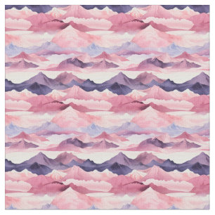 Pink & Purple Watercolor Mountain Landscape Fabric