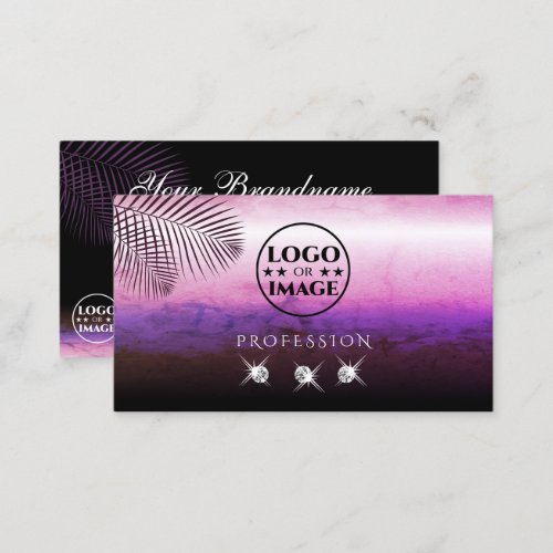 Pink Purple Watercolor Palm Leaves Jewels Add Logo Business Card