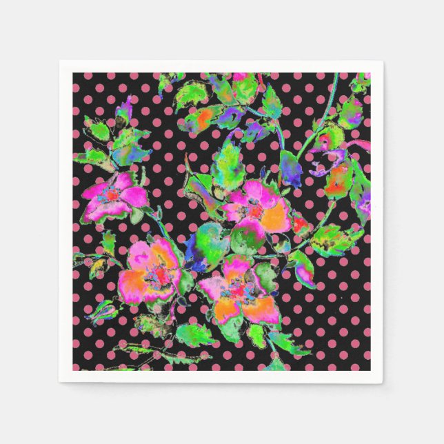 Pink purple watercolor rose painting | polka dots napkins (Front)