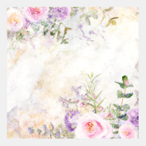 Pink Purple Watercolor Roses & Greenery on Marble