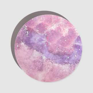 Pink Purple Watercolor Sparkle Round Car Magnet