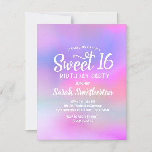 Pink Purple Watercolor Sweet 16 Invitation