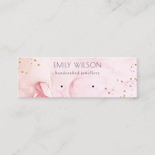 Pink Purple Watercolor Texture Earring Display Mini Business Card (Front)