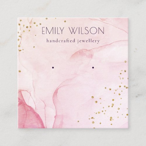 Pink Purple Watercolor Texture Earring Display Square Business Card