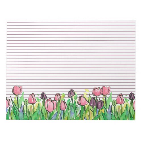 Pink Purple Watercolor Tulips Lined Notepad