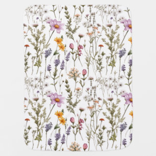 Pink Purple Watercolor Wildflower Baby Blanket