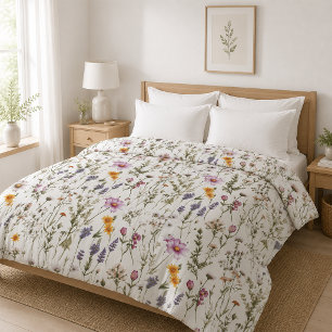 Pink Purple Watercolor Wildflower Duvet Cover