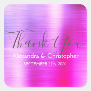 Pink Purple Wedding Favor Thank You Square Sticker
