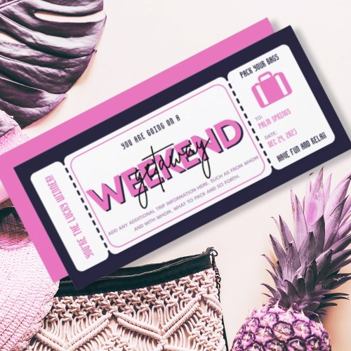 Pink Purple Weekend Getaway Gift Voucher Ticket