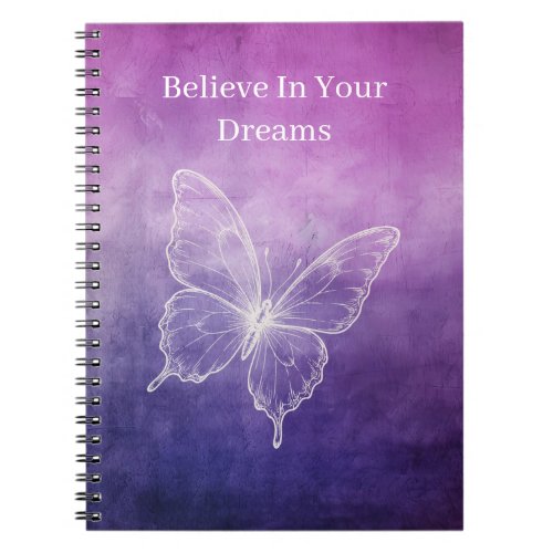 Pink Purple White Butterfly Notebook
