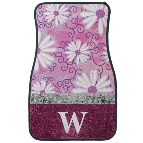 Pink Purple White Daisy Glitter Monogramm Classic Car Floor Mat