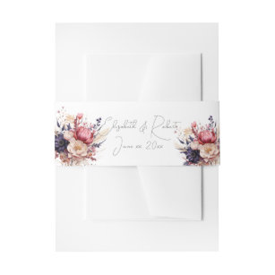 Pink Purple & White Flower Bouquet Invitation Belly Band