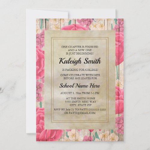 Pink Purple White Flowers Rustic Wood Trunk Party Invitation