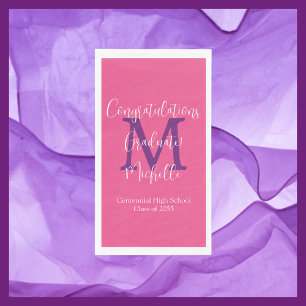 Pink Purple White Graduation Party Name Monogram Paper Guest Towels