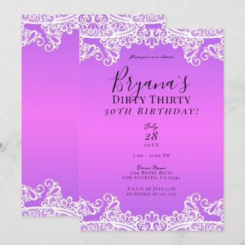 Pink & Purple White Lace Dirty 30 30th Birthday 