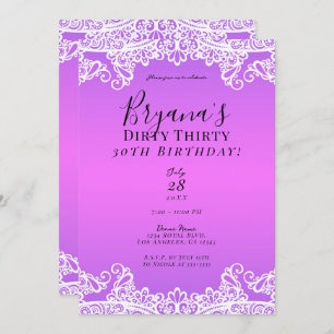 Pink & Purple White Lace Dirty 30 30th Birthday Invitation