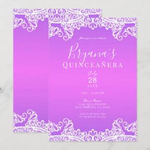 Pink Purple White Lace Elegant Quinceañera Party Invitation