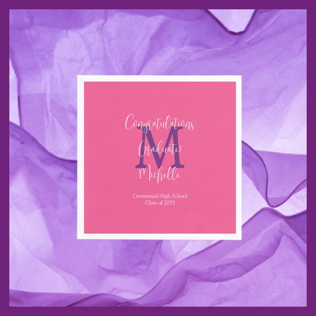 Pink Purple White Monogrammed Graduation Party  Napkins (Creator Uploaded)