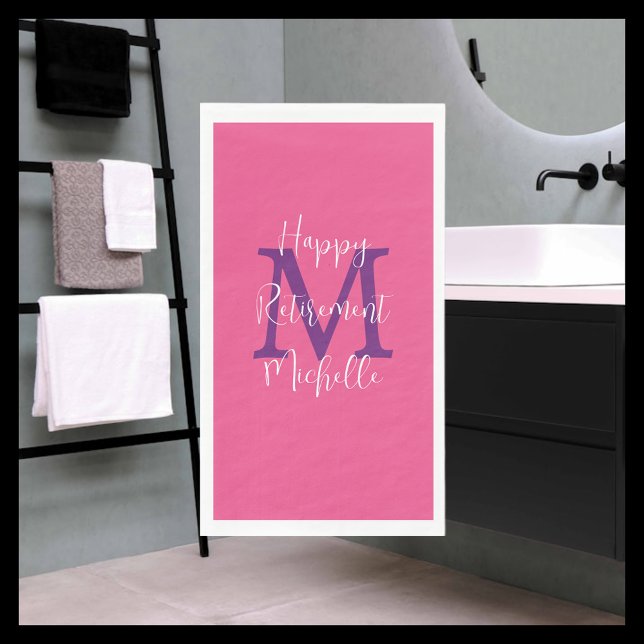 Pink Purple White Retirement Party Name Monogram  Paper Guest Towels (Creator Uploaded)